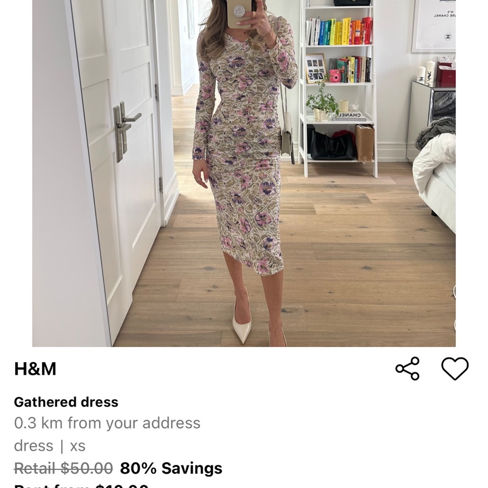H&M Long Sleeve Floral Dress - Cream and Purple